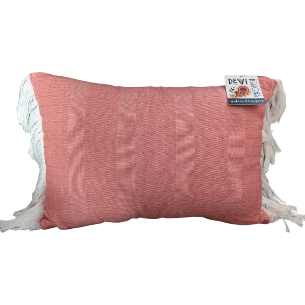 DEVI DESIGNS decorative indoor outdoor lumbar pillow with fringe